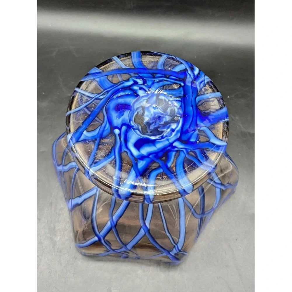 Vintage 1930's Ernst Steinwald & Co.  Czech Bohemian Glass Blue Splatter Bowl 6